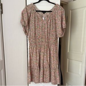 NWT J.Crew Cinched Waist Puff-Sleeve Floral Dress — Scattered Blooms — Size L